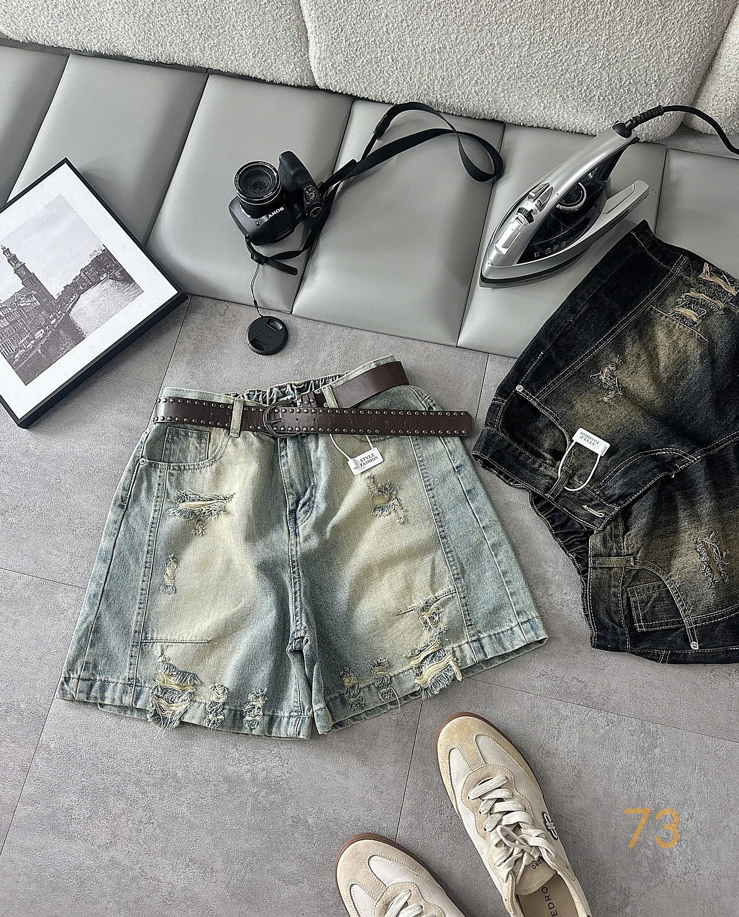 Mặt trước quần short jean lửng bigsize T-QSJ73 màu xanh nhạt