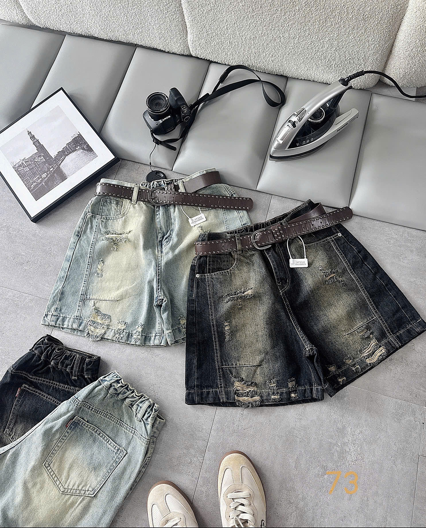 Hai màu quần short jean bigsize wash rách và lưng sau thun