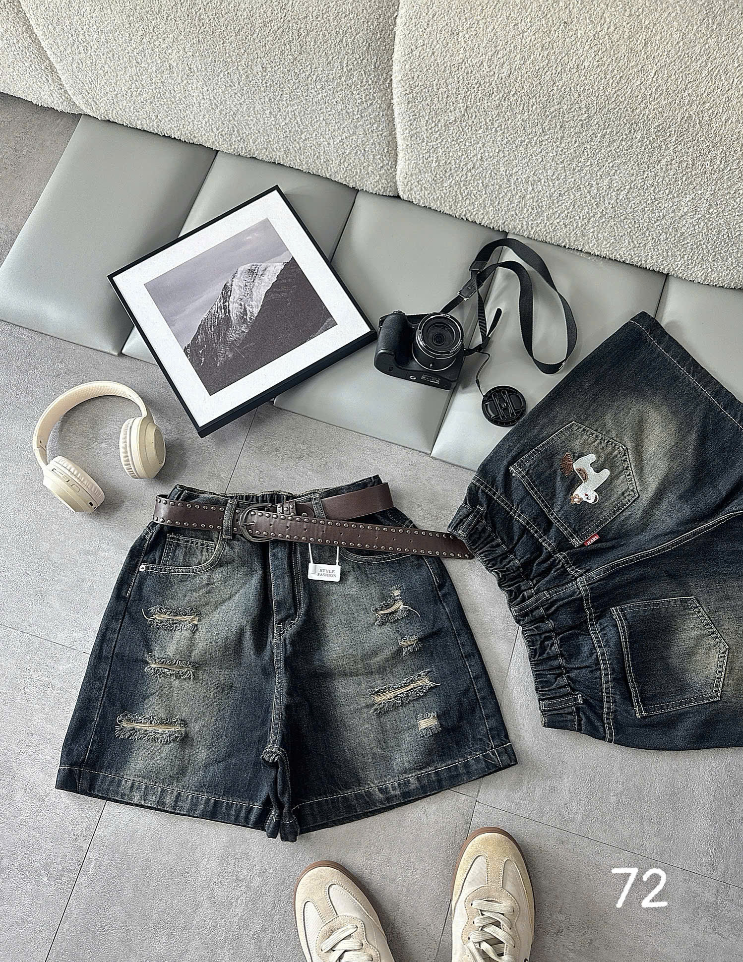 Quần short jean lửng bigsize màu xanh đậm với lưng thun sau
