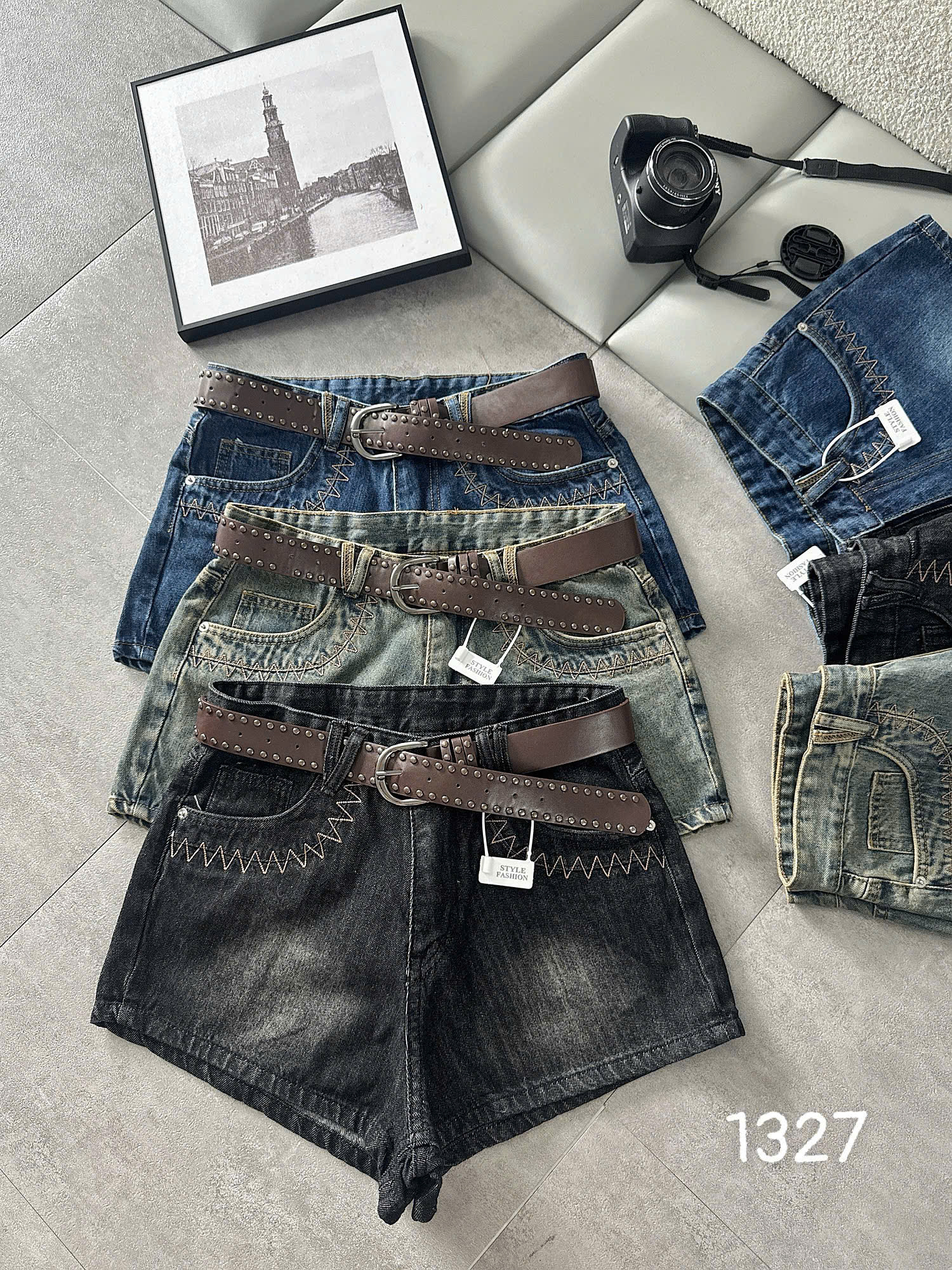 Quần short jean bigsize T-QSJ1327 các màu xanh wash đen wash xanh rêu wash nhìn tổng thể