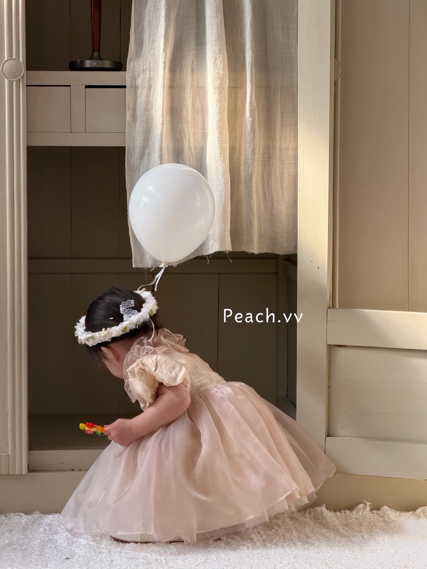 váy tay bồng nâu be peach — ảnh 3