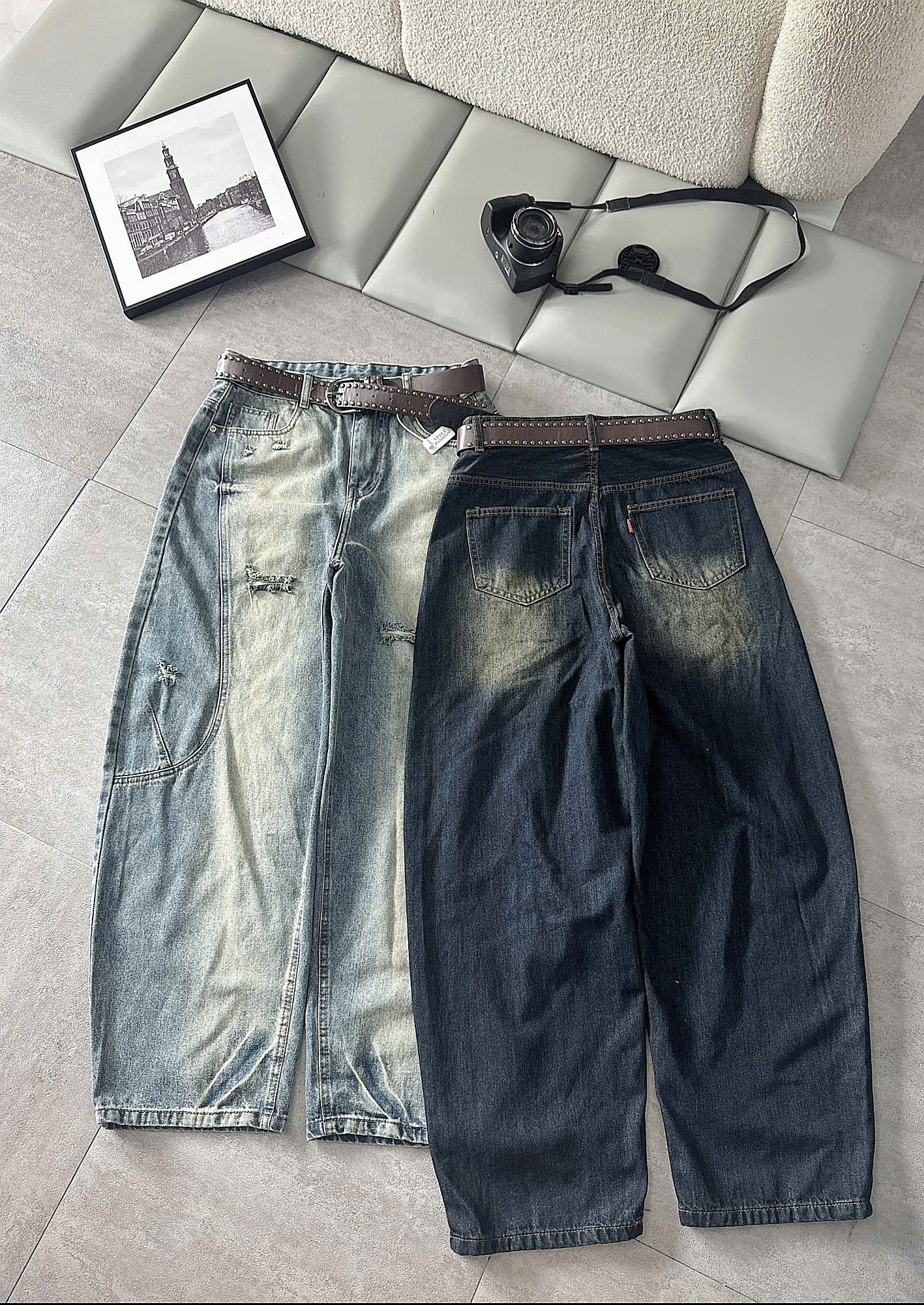 Quần jean boy thụng bigsize QJ626 thân trước màu nhạt và thân sau màu đậm