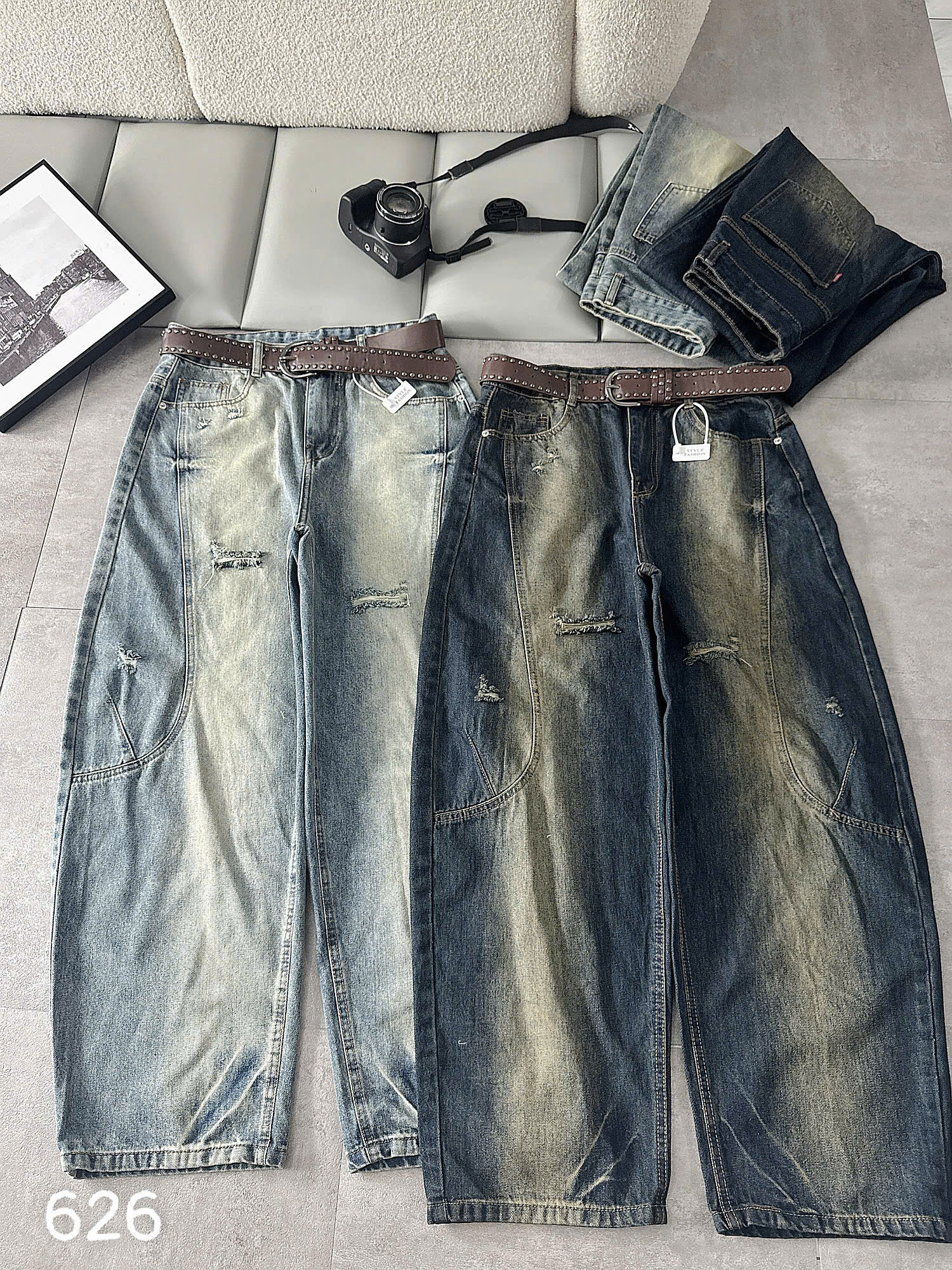 Quần jean boy thụng bigsize QJ626 màu đậm và nhạt so sánh tổng thể trước khi chọn màu