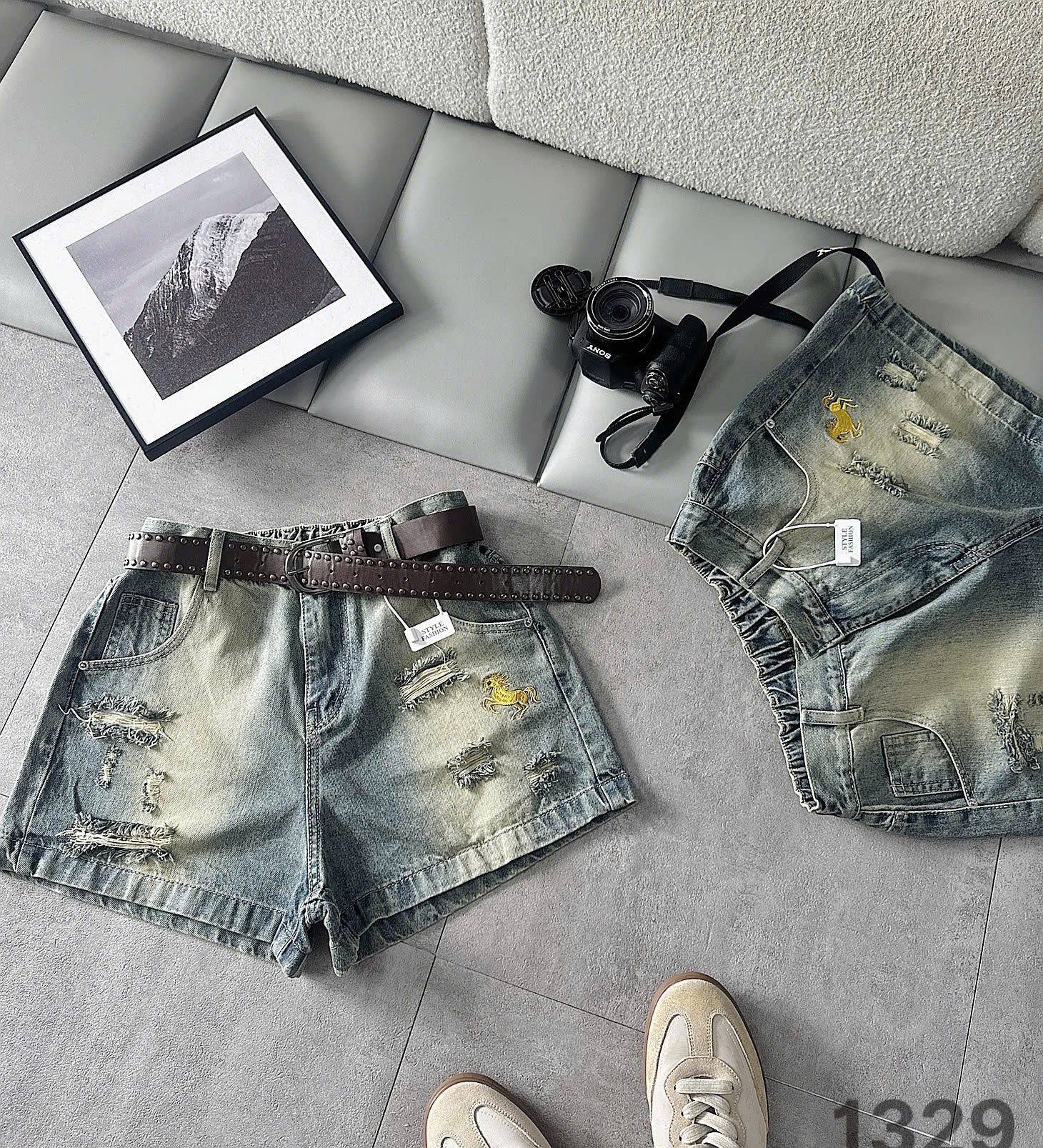 Quần short jean bigsize lưng thun T-QSJ1329 thân trước và phần lưng thun