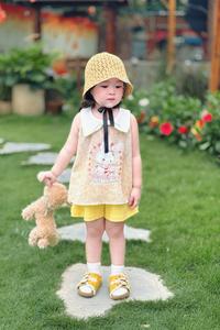 Bộ sát nách quần váy bé gái có cổ in hình