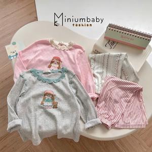 Bộ dài quần dài bé gái không cổ in hình
