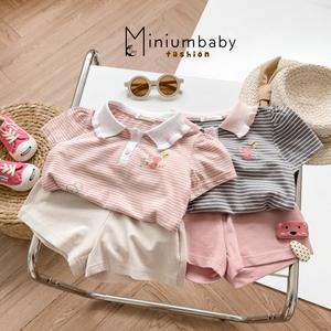 Bộ cộc quần đùi bé gái cổ dệt in hình