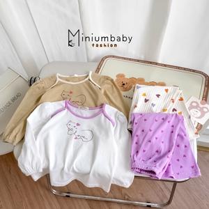 Bộ dài quần dài bé gái không cổ in hình