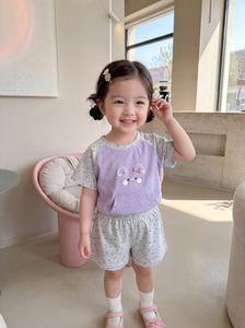 Bộ cộc quần đùi bé gái không cổ in hình