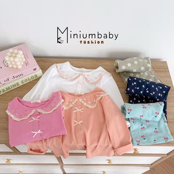 Bộ dài quần dài bé gái có cổ in hình