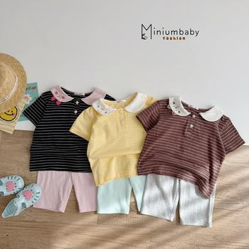 Bộ cộc quần dài bé gái có cổ in hình