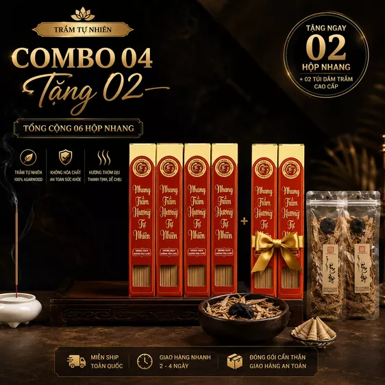 Product image - COMBO 04 Tặng 02 Hộp NHANG TRẦM HƯƠNG +  02 Túi Dăm Trầm Hương & 10 Viên Nụ Trầm