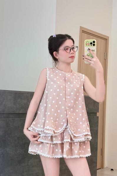 Product image - Set Áo Chấm Bi Mix Chân Váy Bèo Tầng