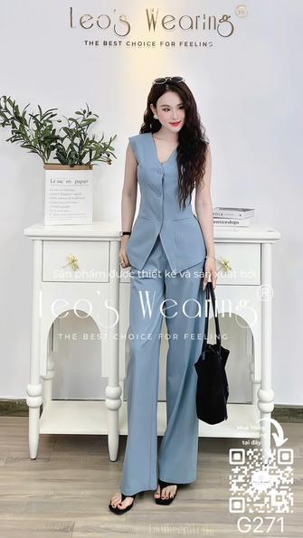 Product image - G271-Set áo gile dáng dài+Quần suông xanh xám