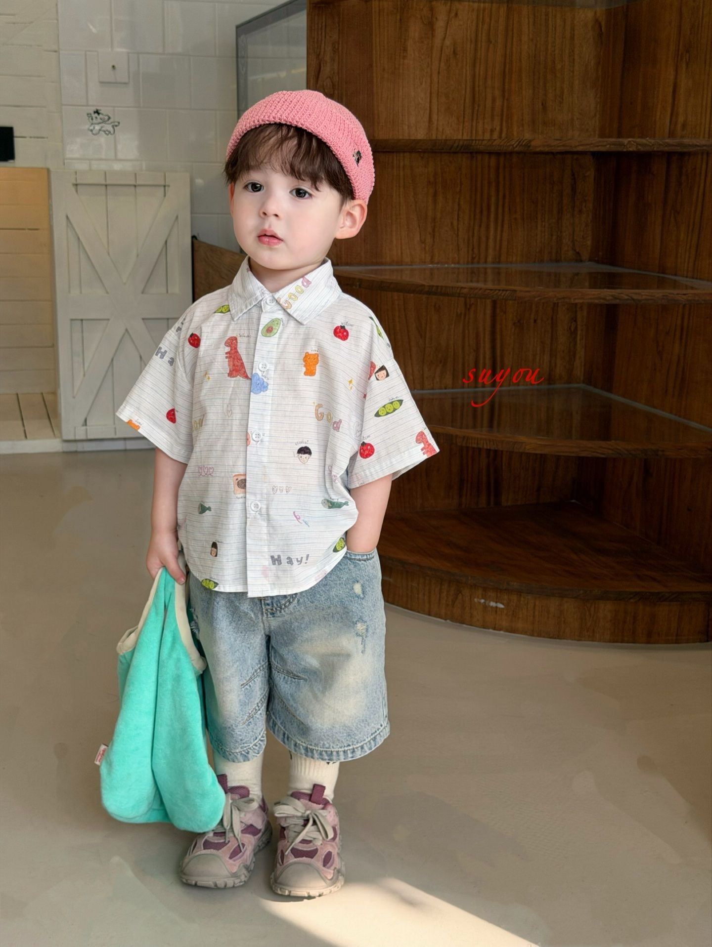 Suyou - Quần lửng denim fading
