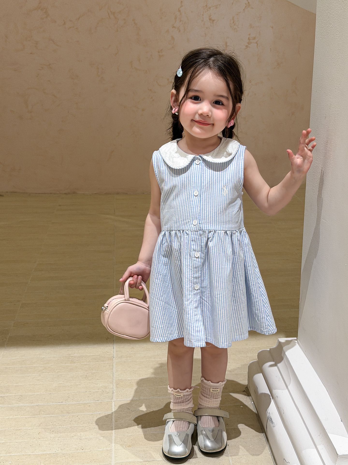 Đầm Jelly blue stripes cổ sen