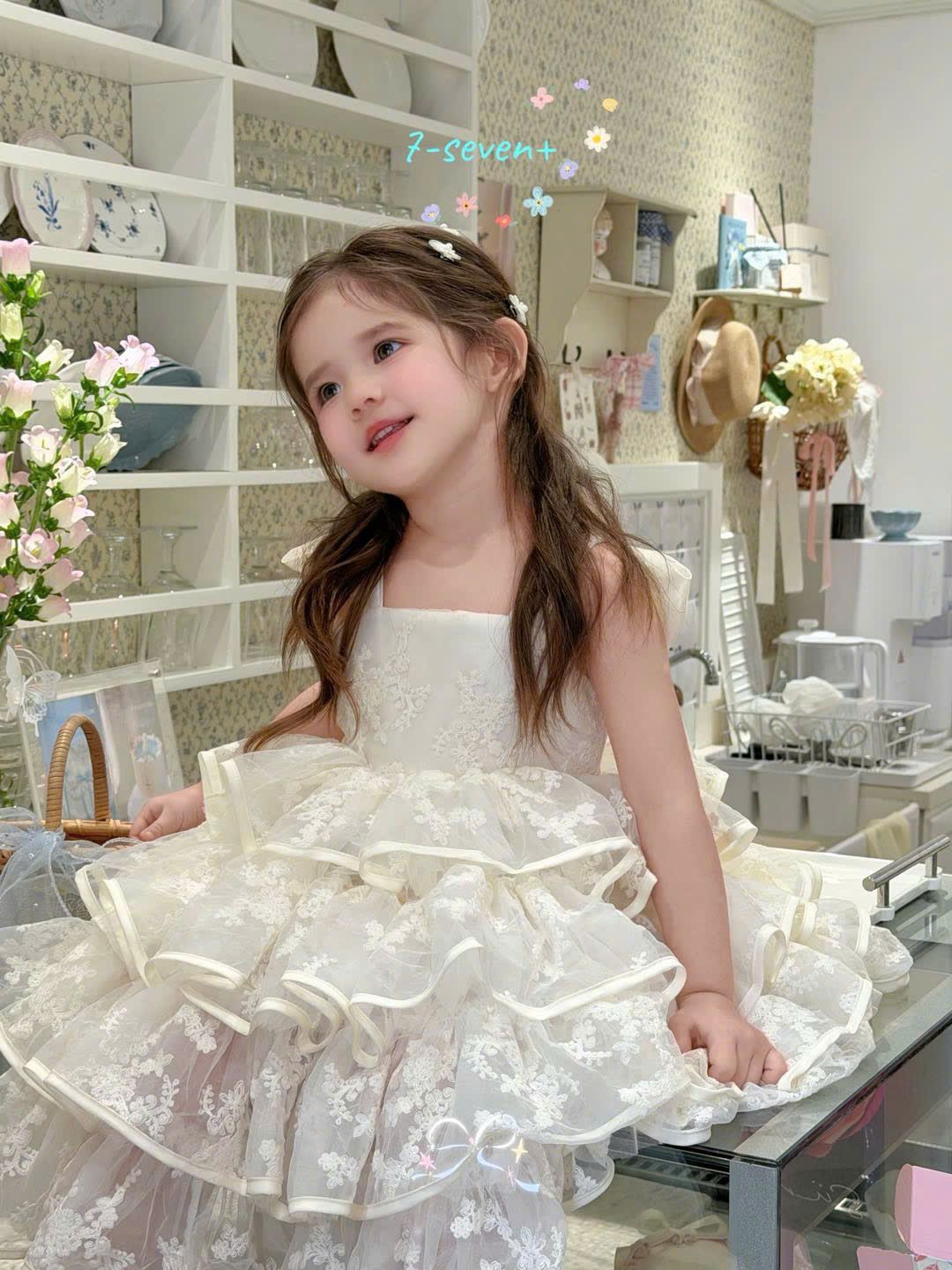 7-seven - Đầm princess floral lace cream bow