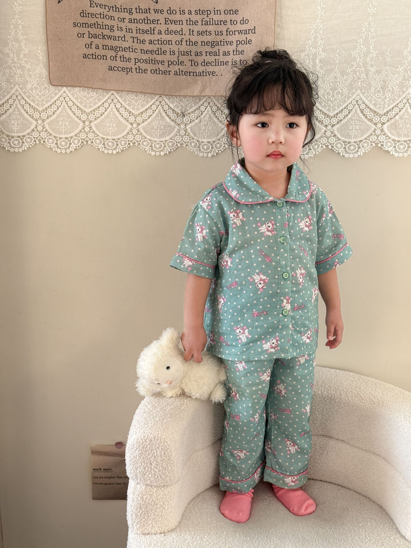 Bộ homewear pyjam mèo chấm bi xanh