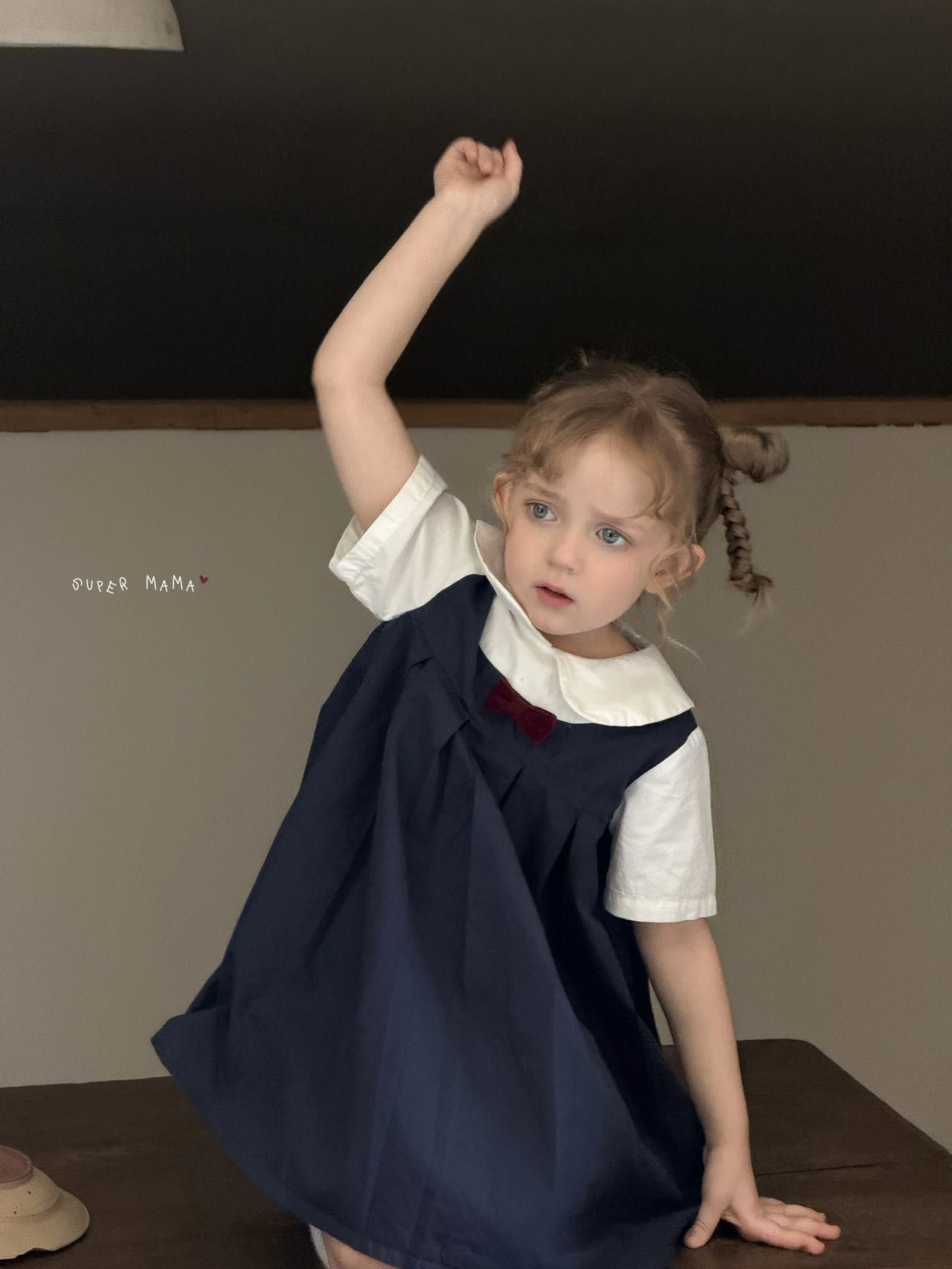 Đầm Super Mama Navy nơ đỏ