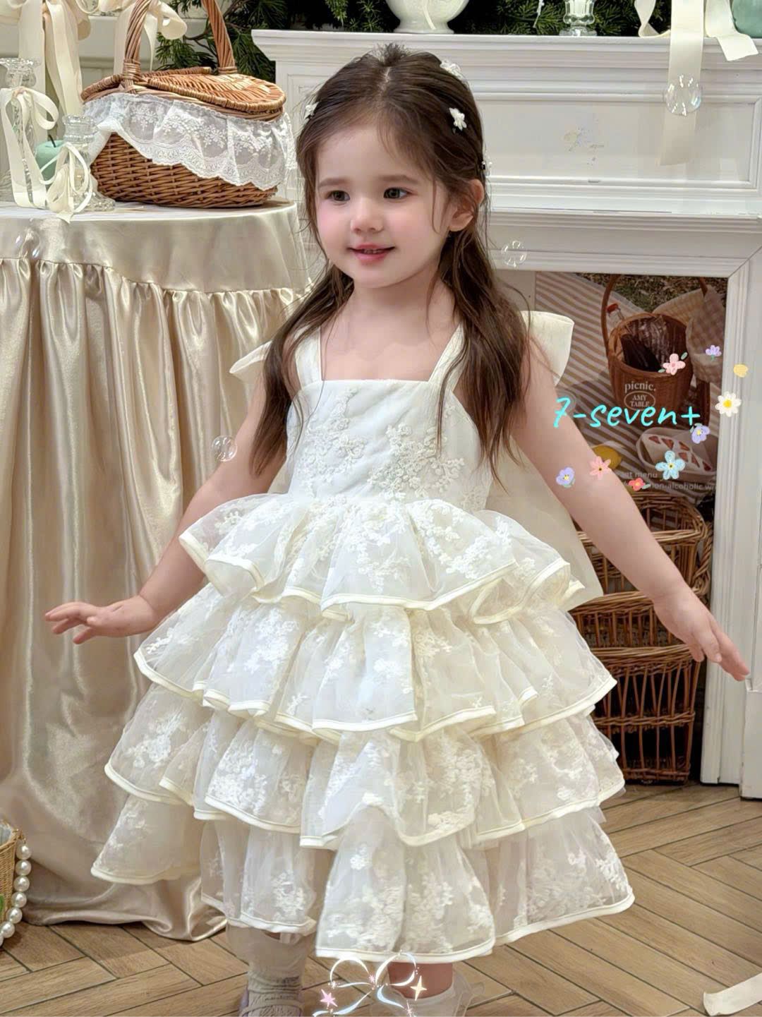 7-seven - Đầm princess floral lace cream bow