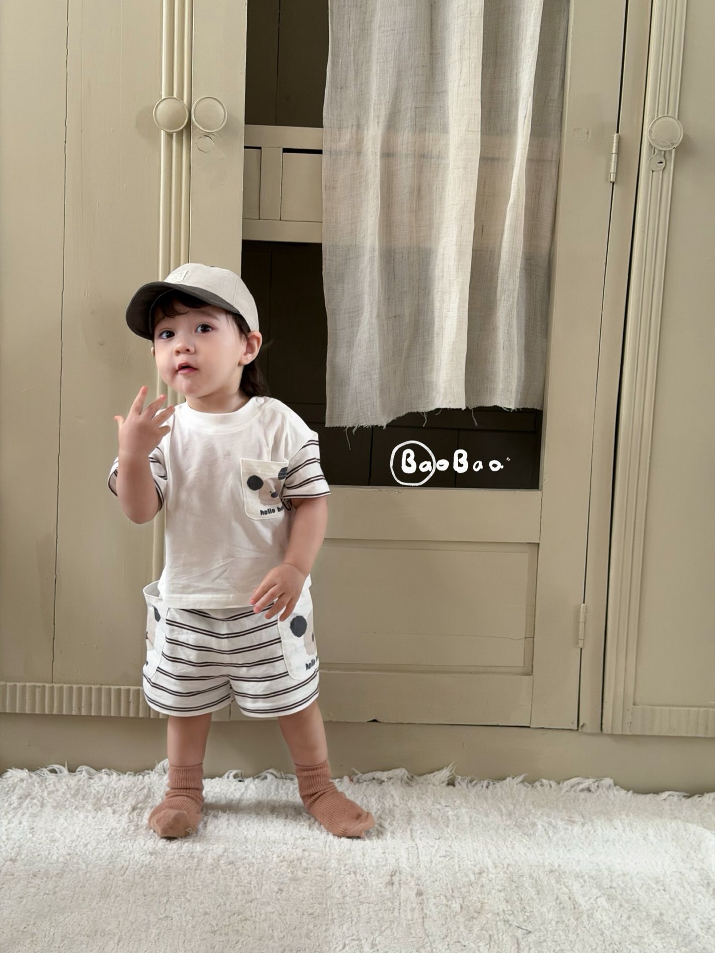 Set BaoBao Gấu hello kẻ nâu