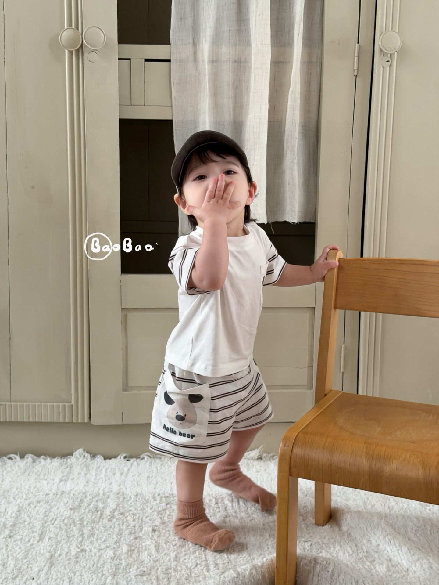 Set BaoBao Gấu hello kẻ nâu