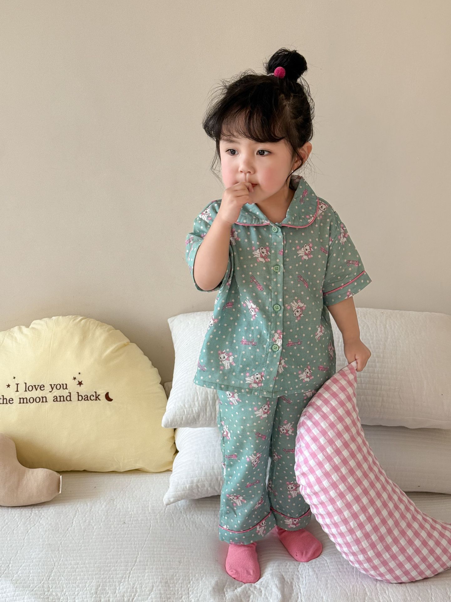 Bộ homewear pyjam mèo chấm bi xanh