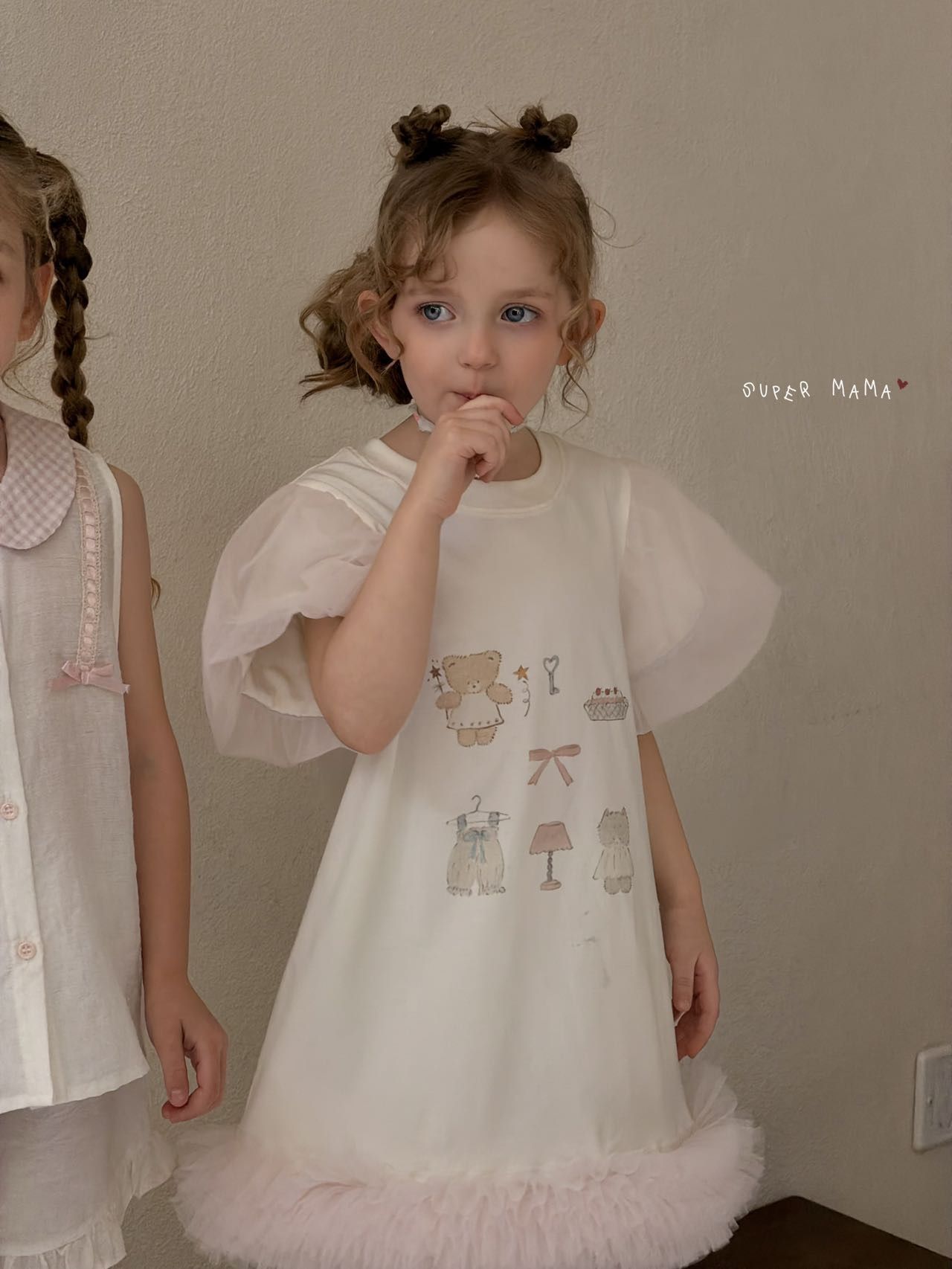 Đầm Super Mama hồng kem gấu tutu