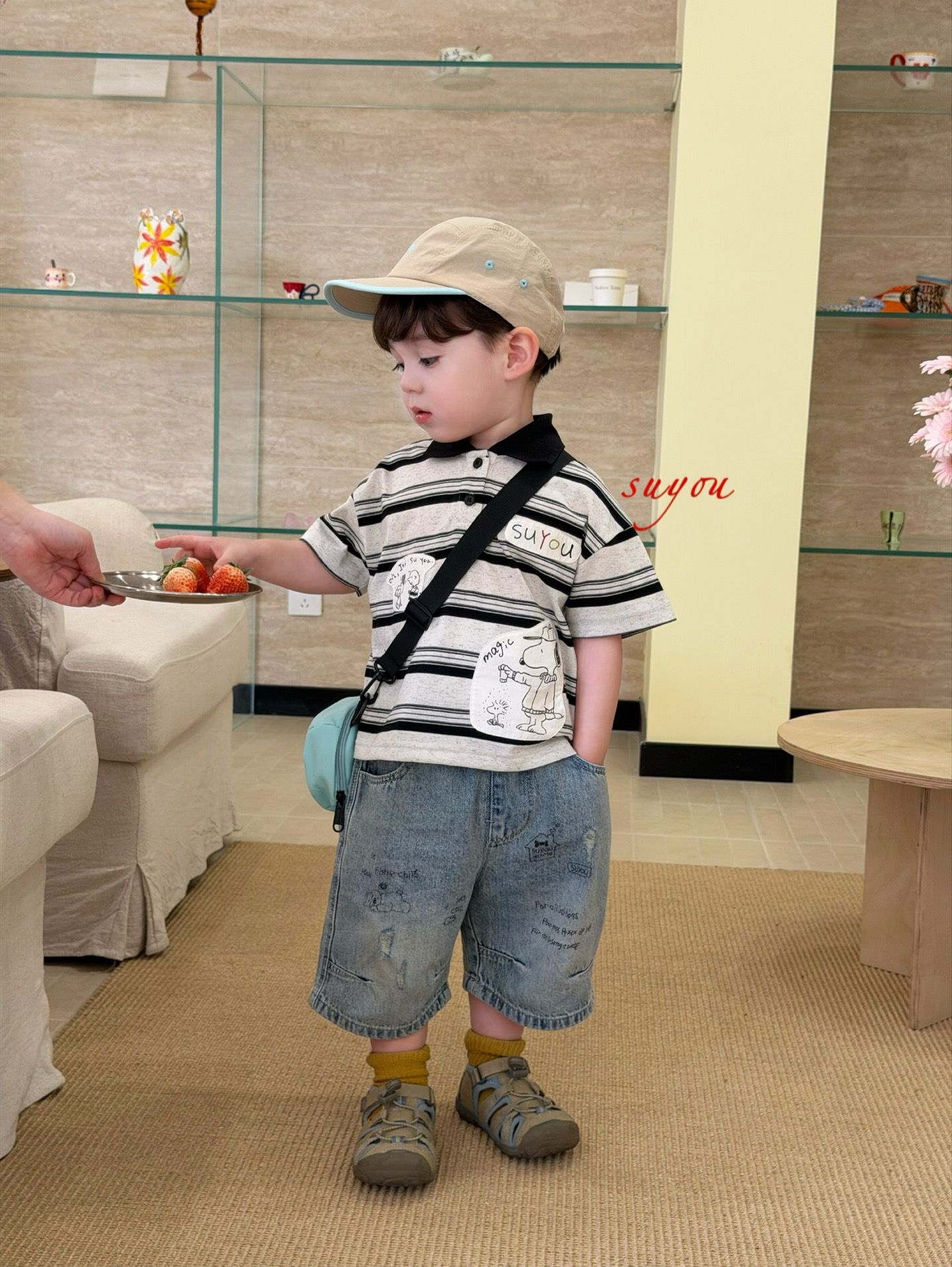 Suyou magic Snoopy - Áo polo kẻ 582222
