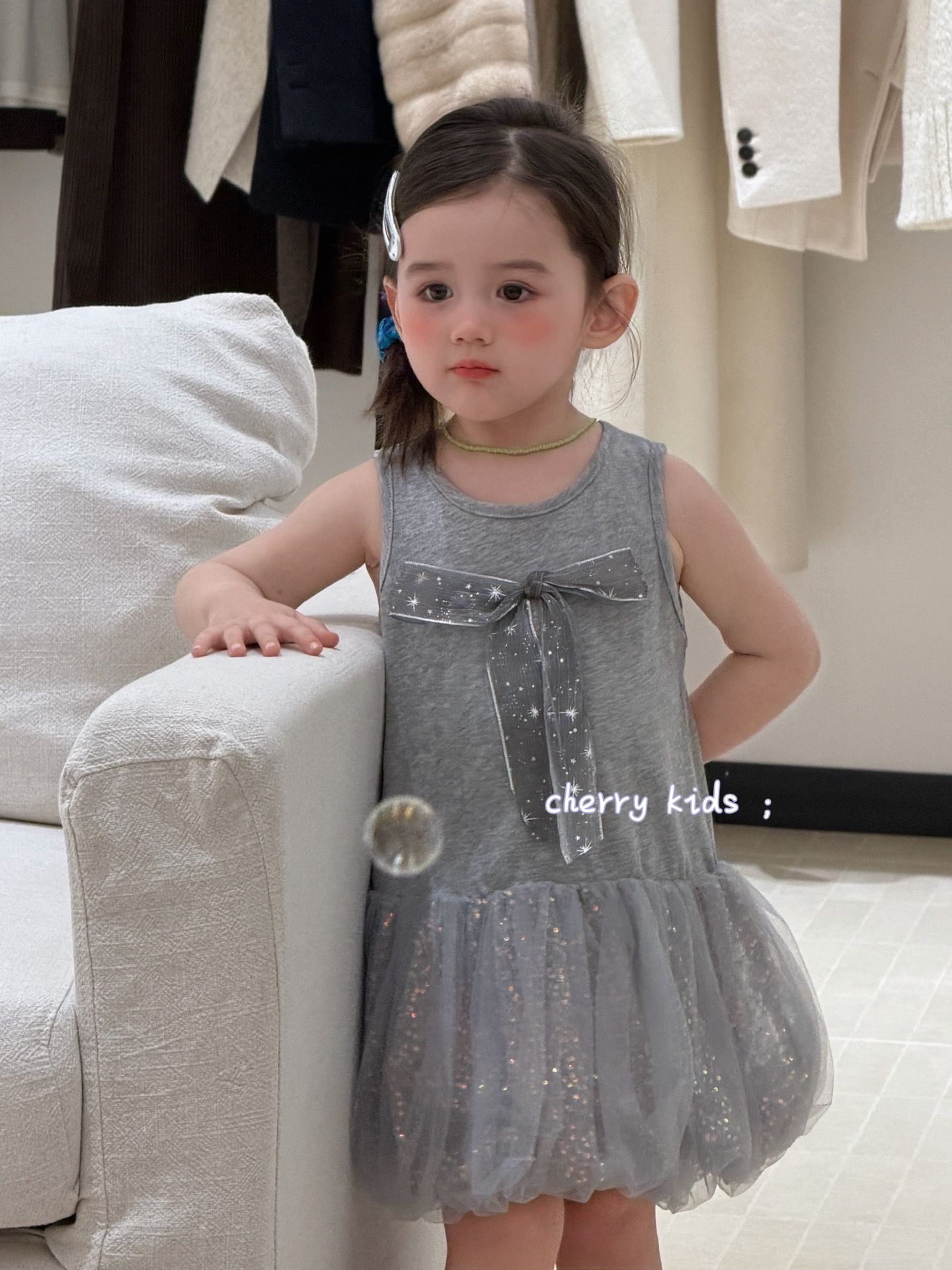 Cherry Kids- Đầm xám blink blink