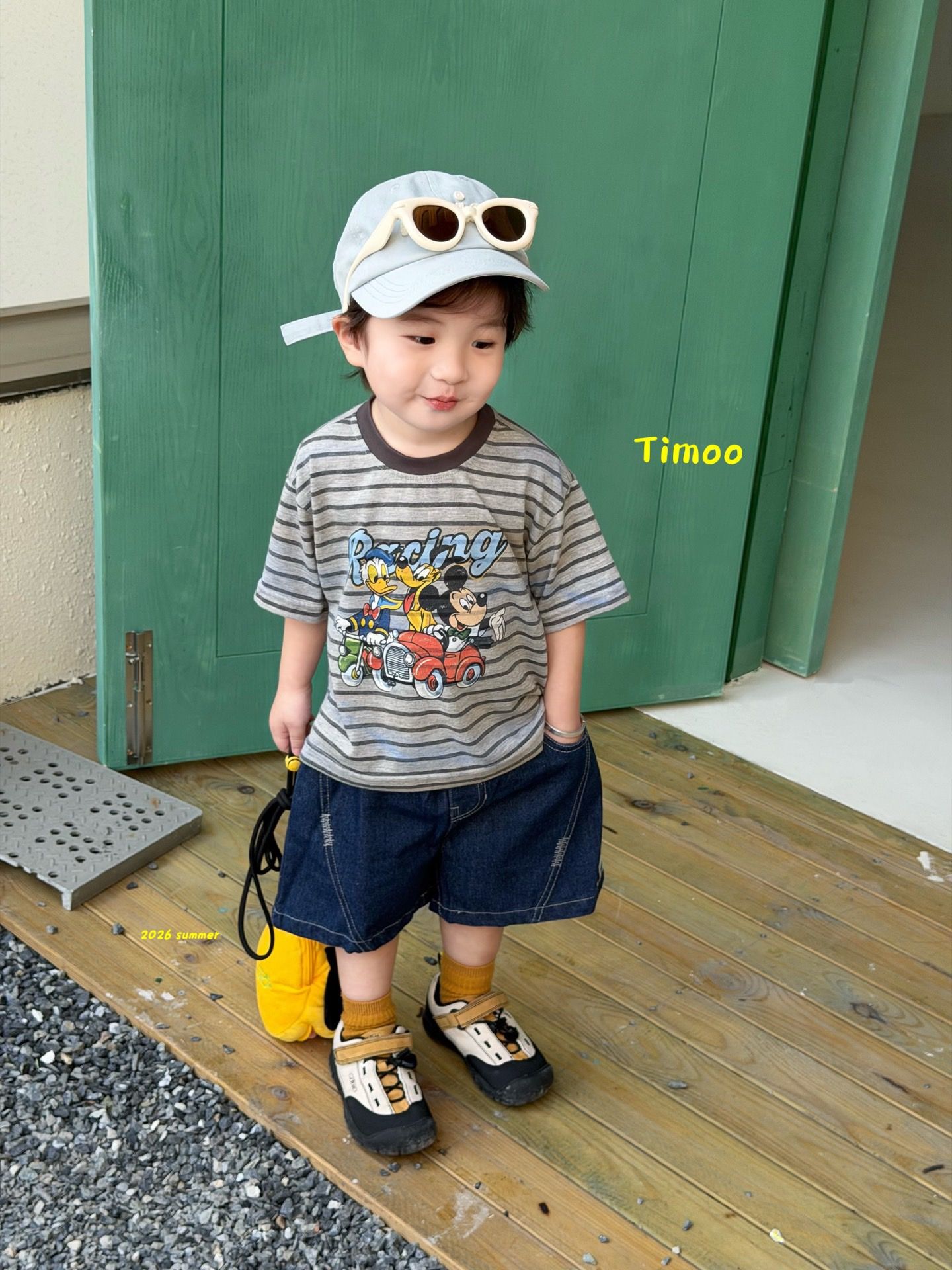Timoo - Áo phông kẻ xám Mickey racing