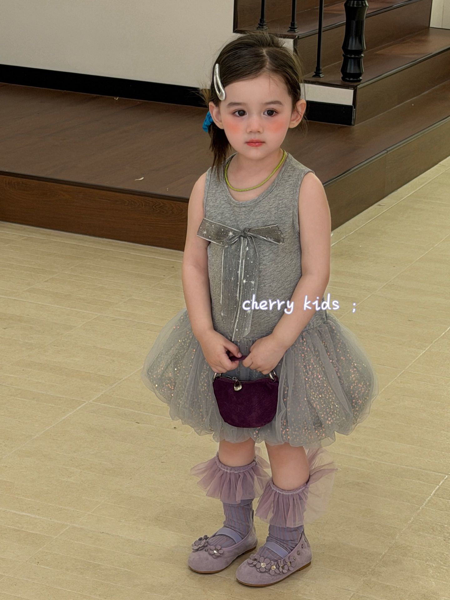Cherry Kids- Đầm xám blink blink
