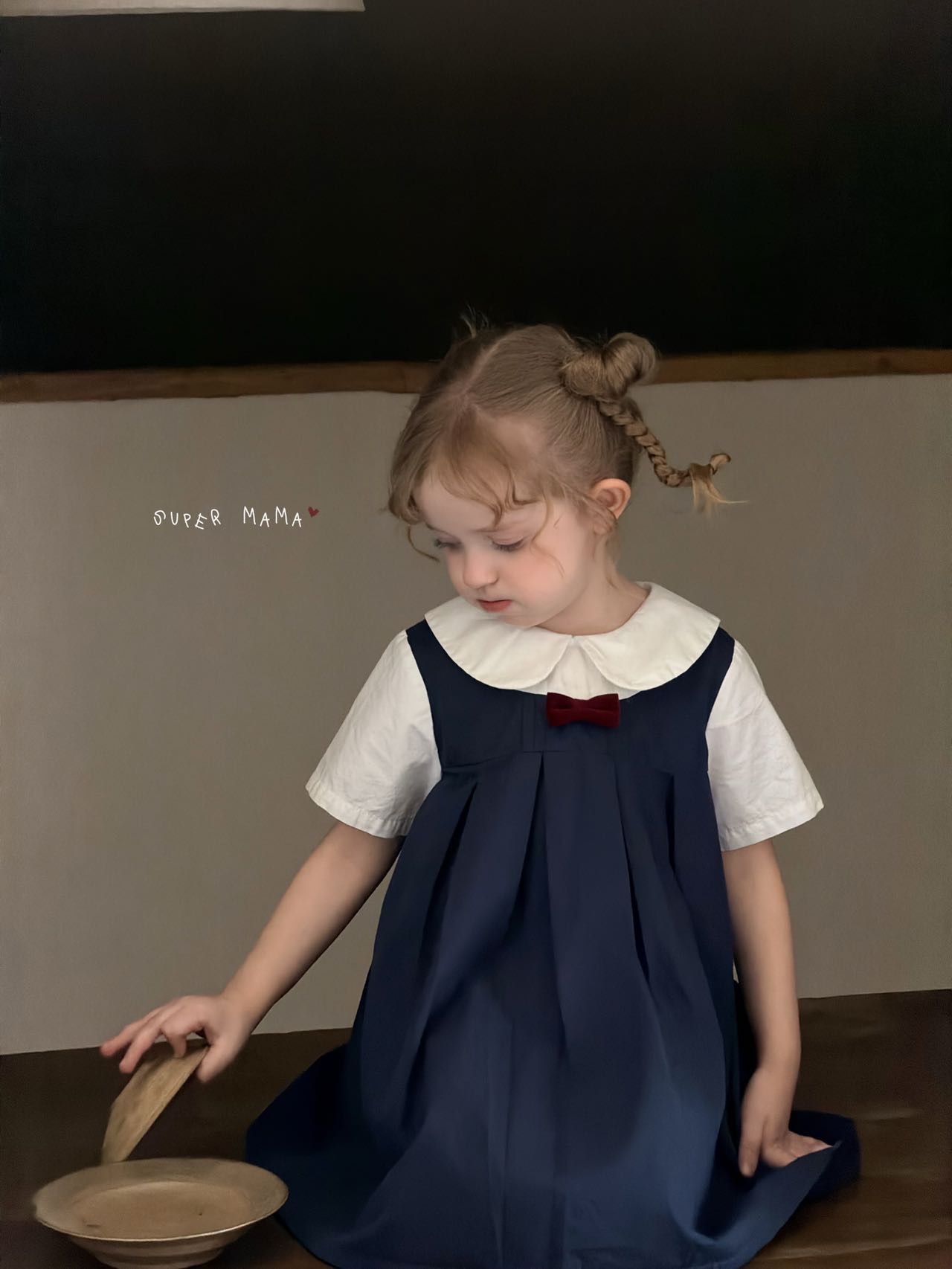 Đầm Super Mama Navy nơ đỏ