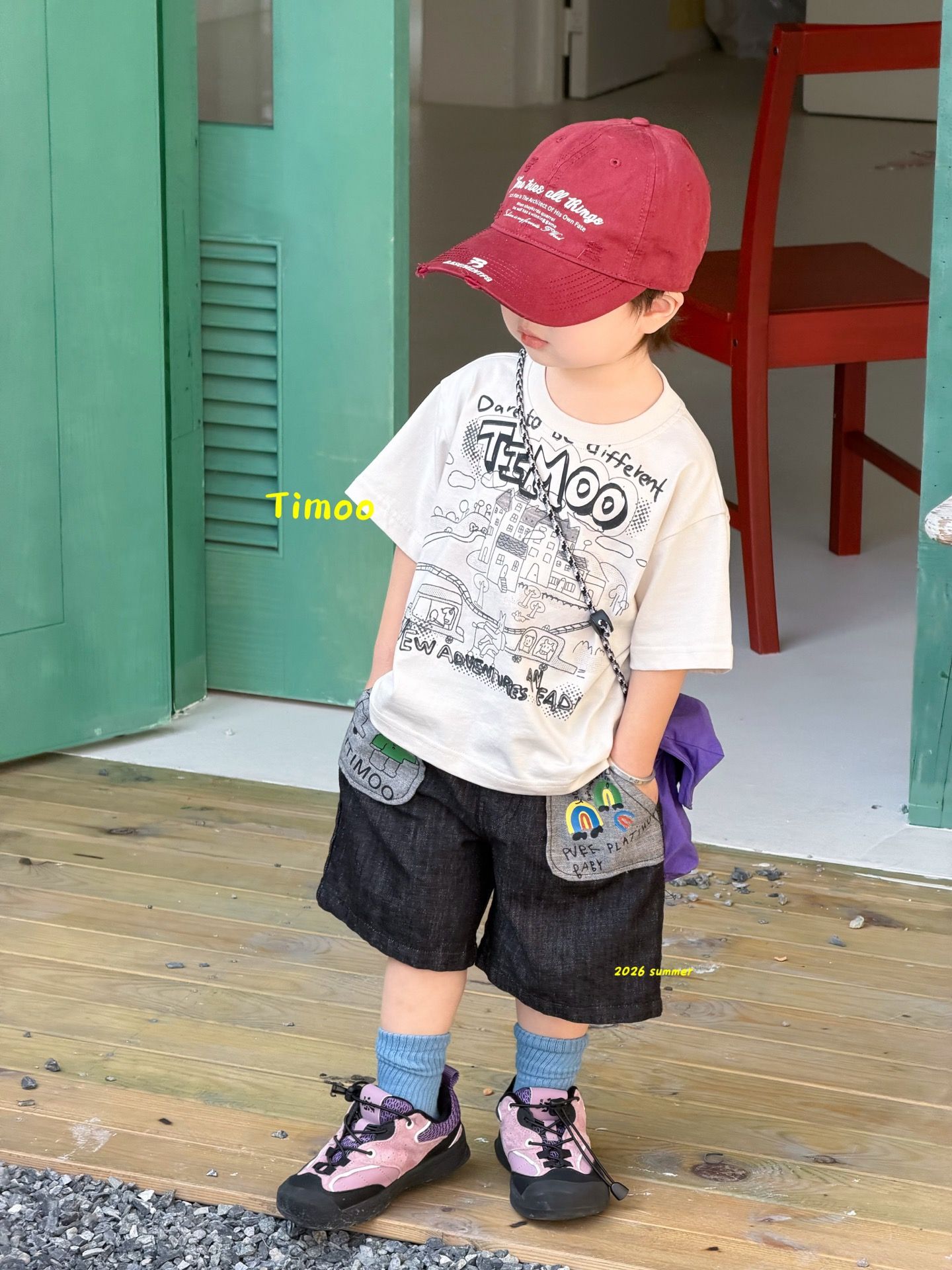 Timoo differen - Quần short jeans ranibow