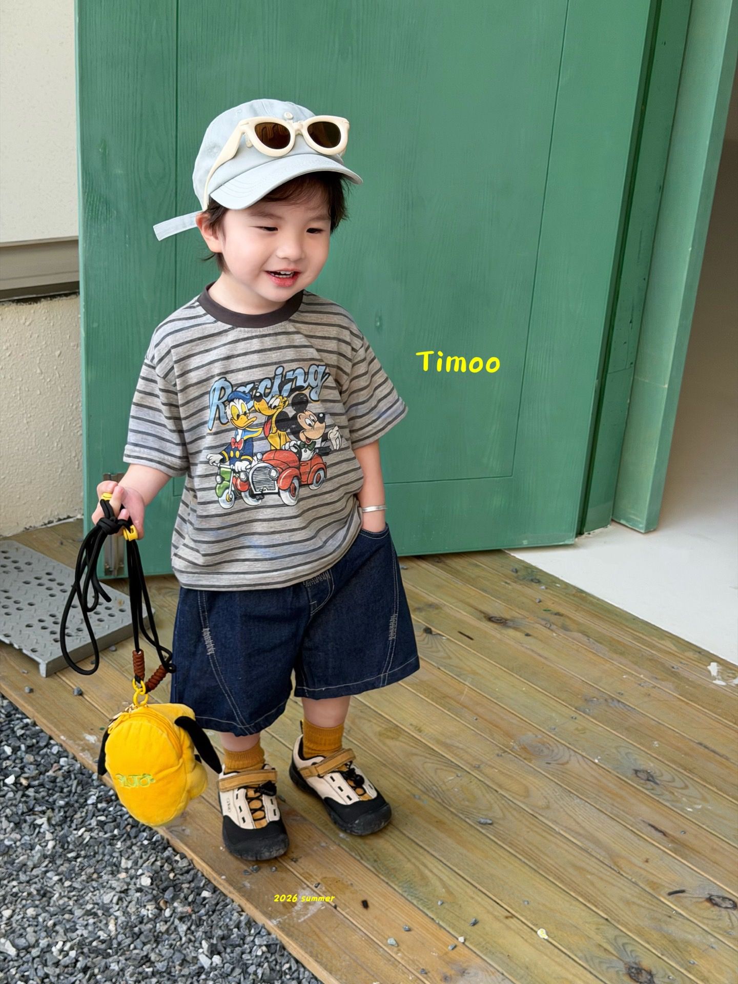 Timoo - Áo phông kẻ xám Mickey racing