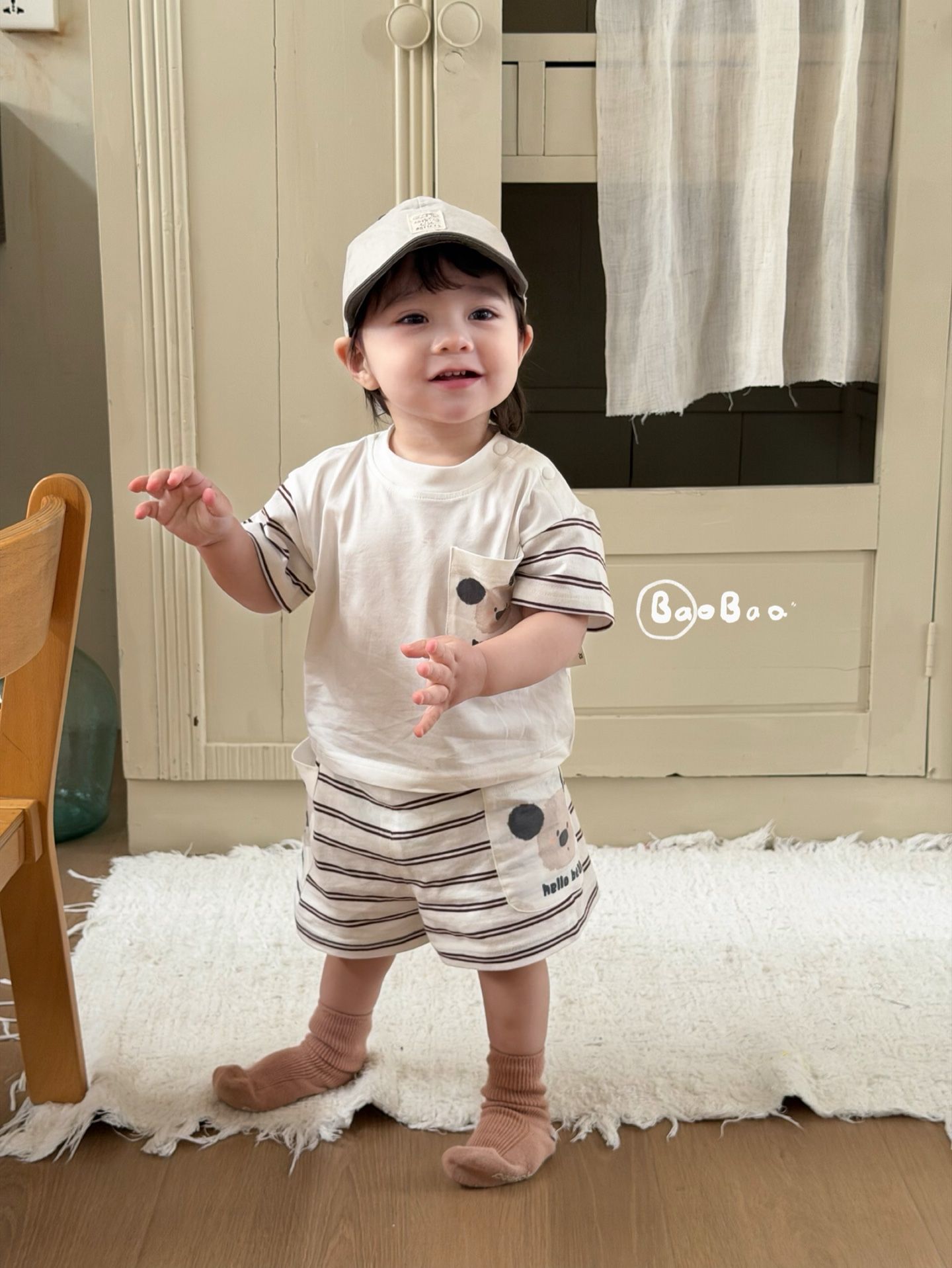 Set BaoBao Gấu hello kẻ nâu