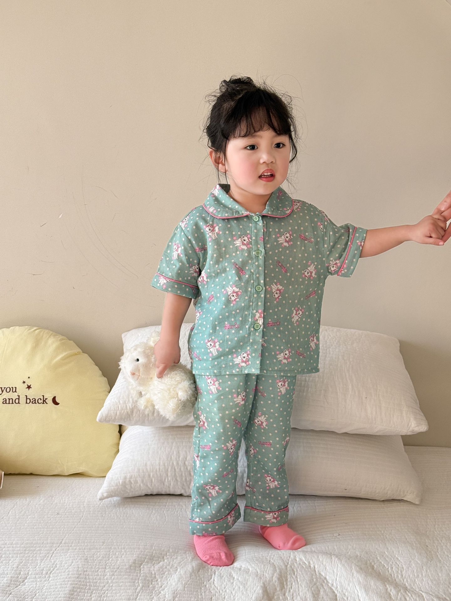 Bộ homewear pyjam mèo chấm bi xanh