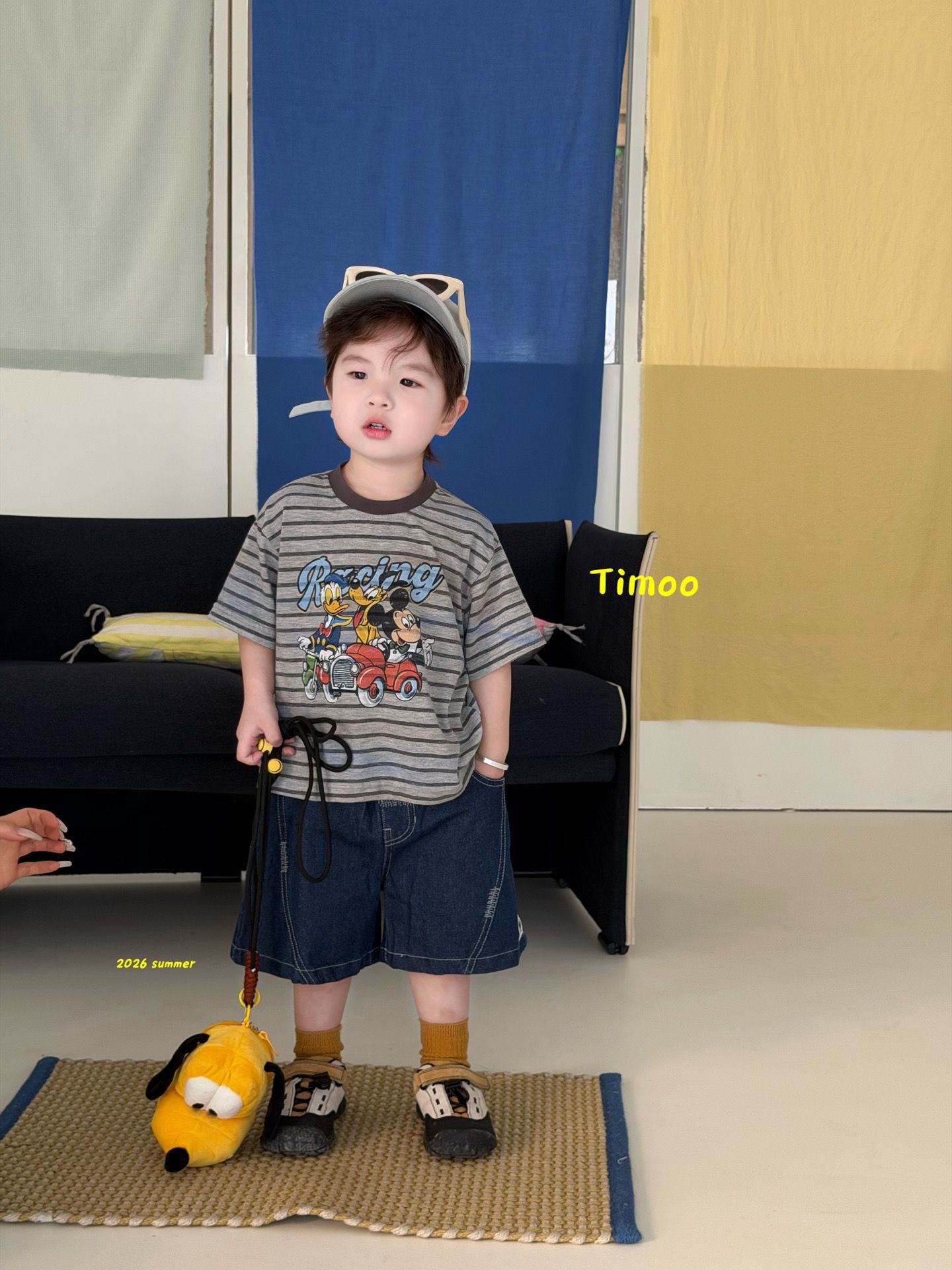 Timoo - Áo phông kẻ xám Mickey racing