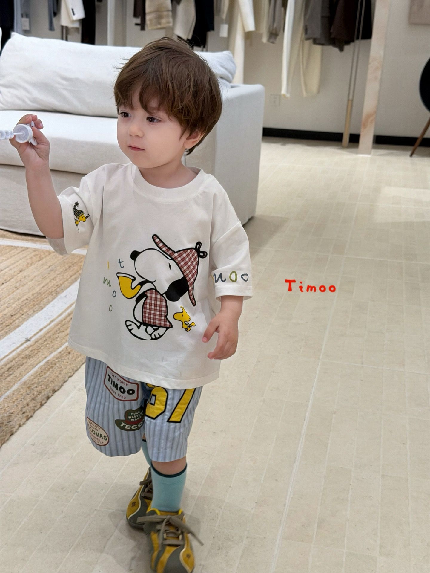Timoo Snoopy Tecovas - Quần short sọc xanh