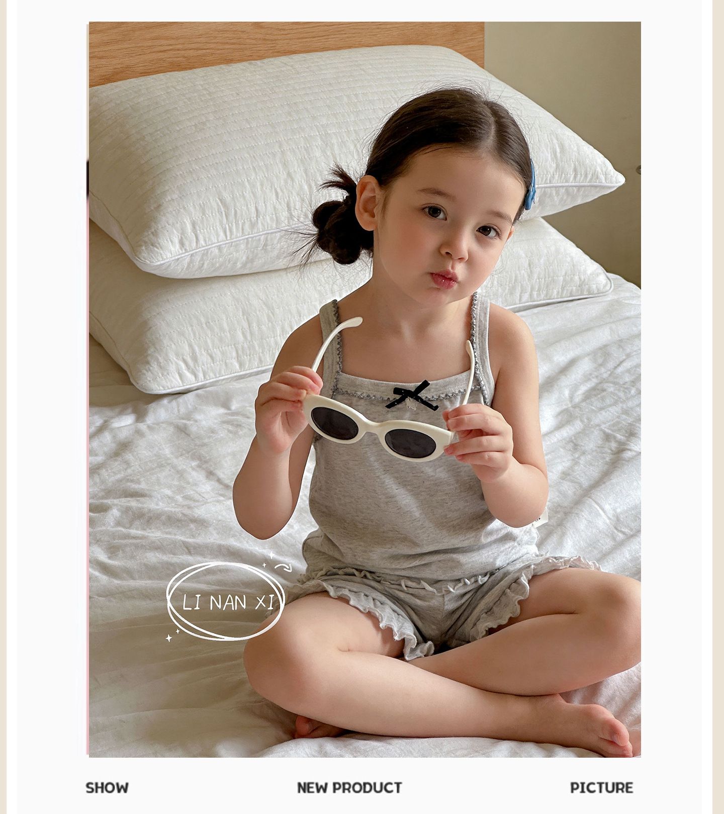 Homewear Linanxi hai dây viền bèo gray