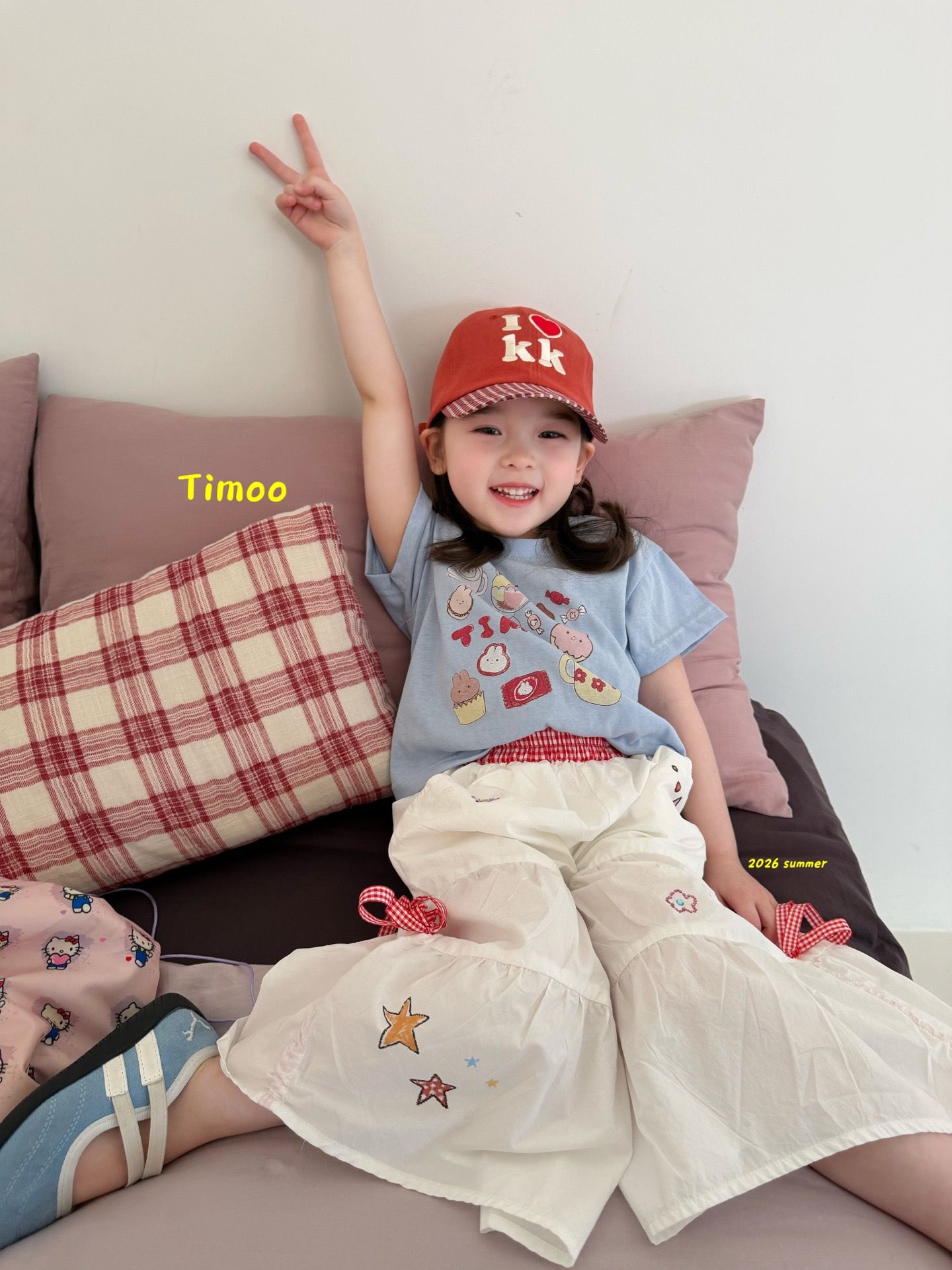 Timoo bunny star - Quần star trắng gấu loe