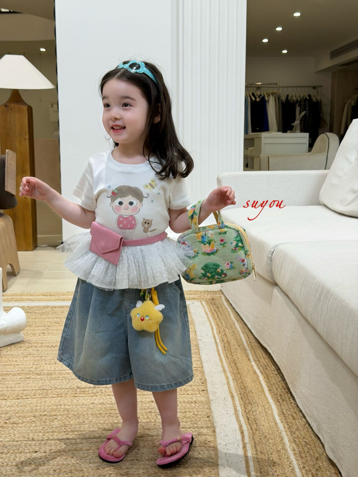 Suyou - Quần denim dáng lửng
