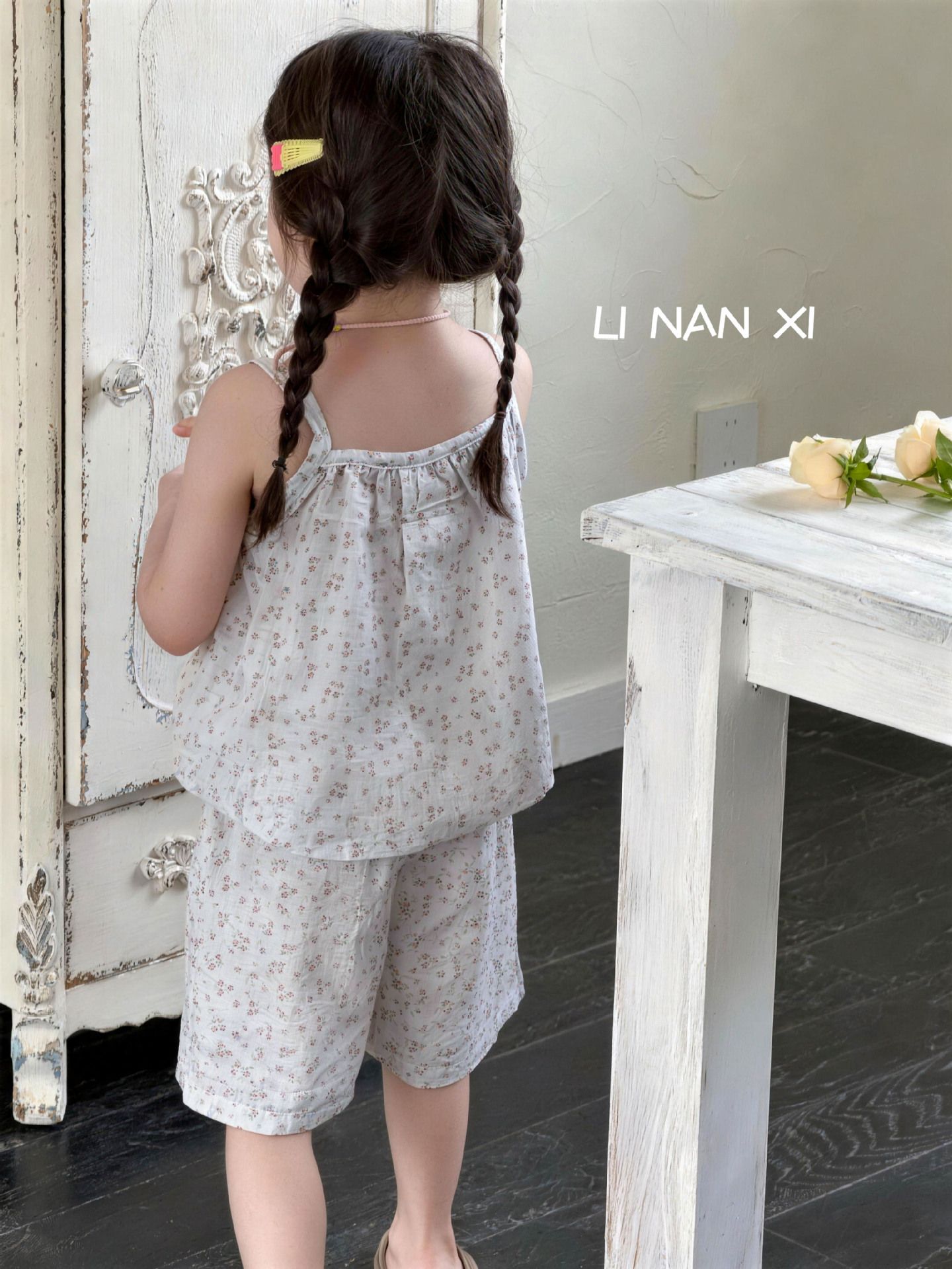 Homewear Linanxi hai dây cổ ren bèo