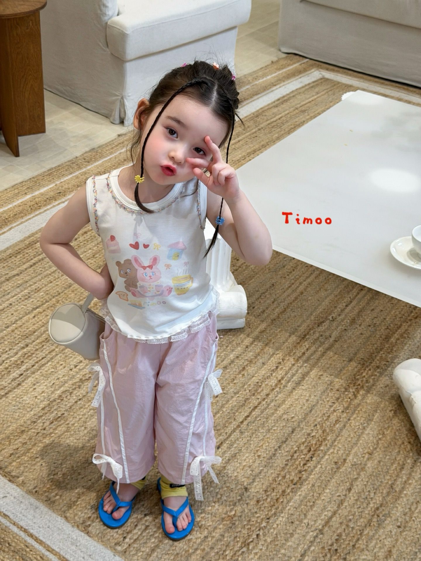 Timoo Gấu Thỏ Family - Quần hồng nơ ren
