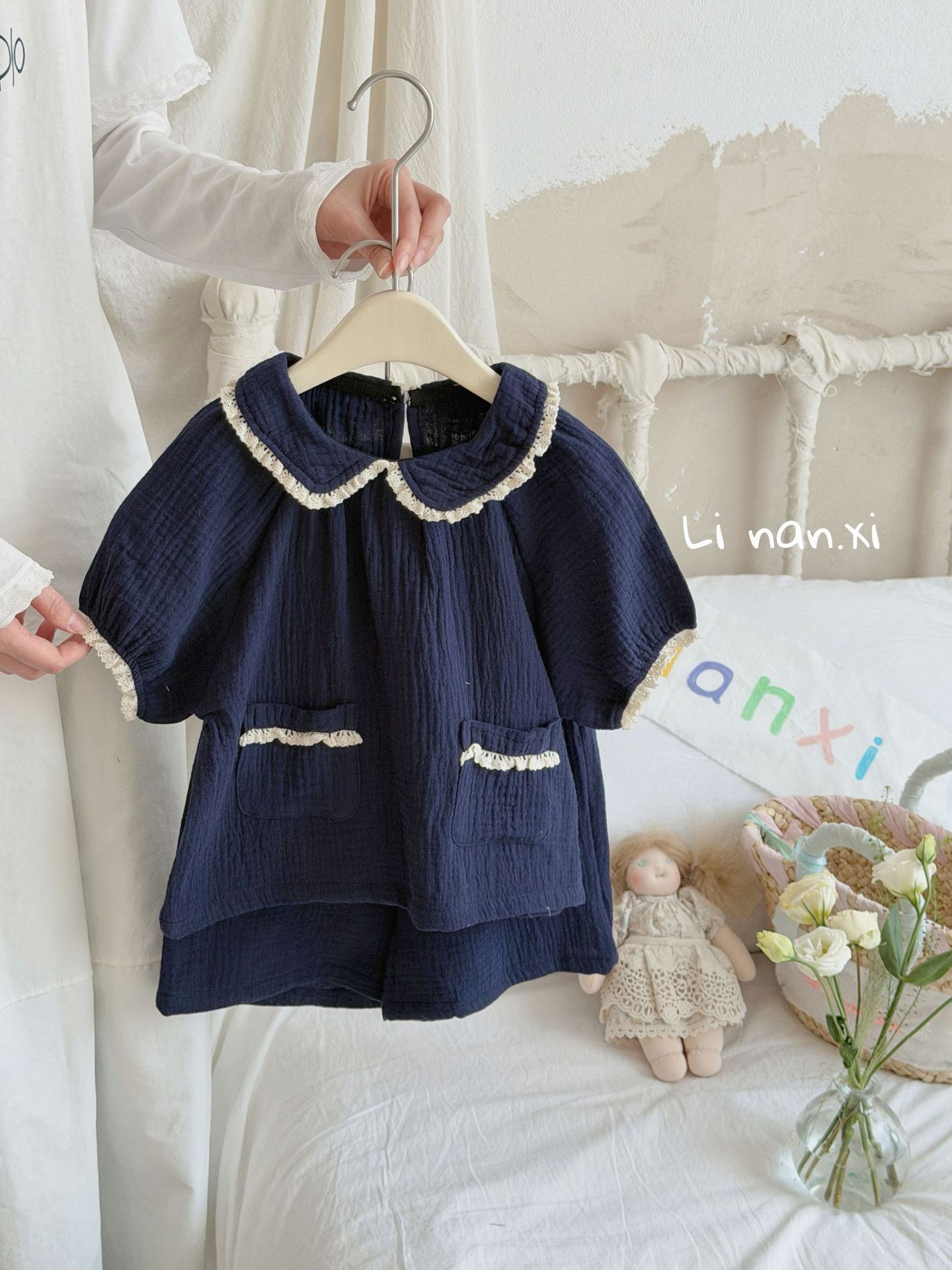 Homewear Linanxi cổ sen mix ren túi bèo