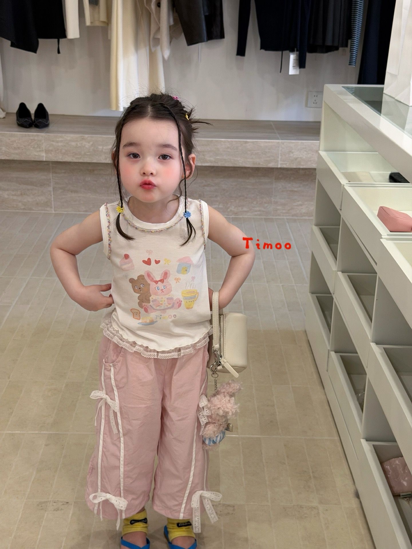 Timoo Gấu Thỏ Family - Quần hồng nơ ren
