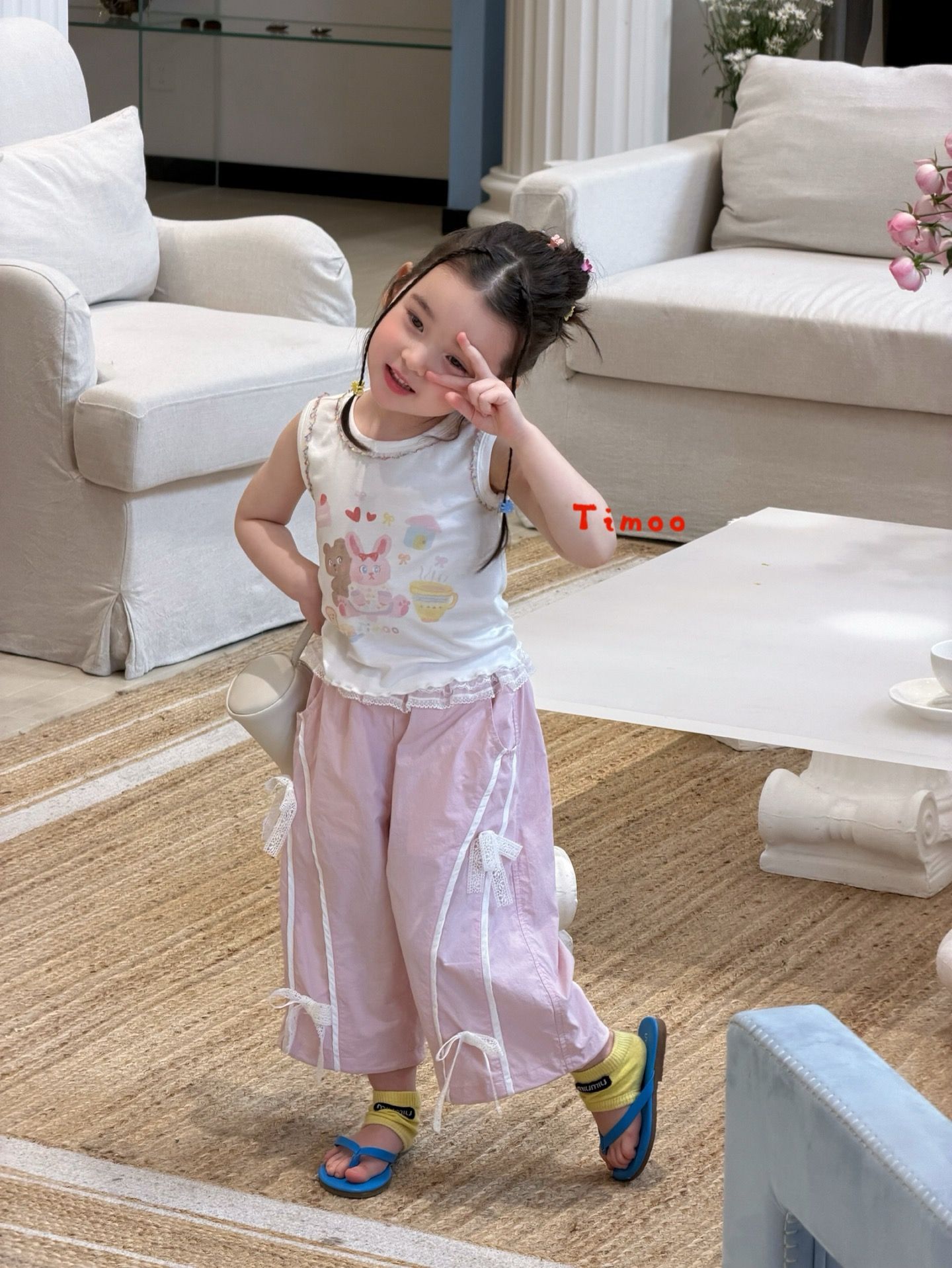 Timoo Gấu Thỏ Family - Quần hồng nơ ren