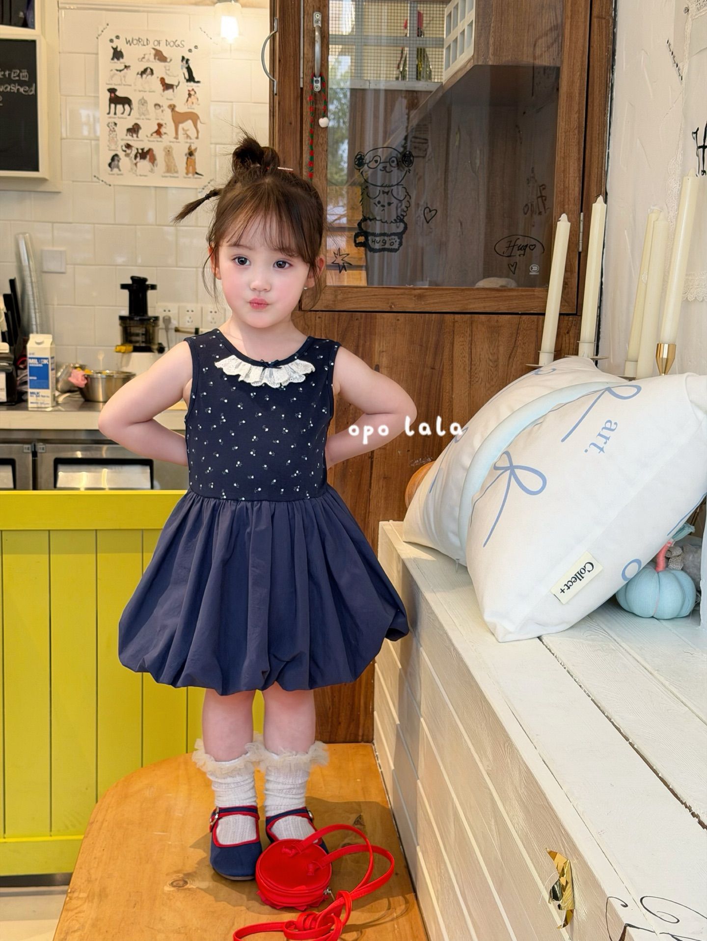 Opo Lala - Đầm Navy cổ mix ren