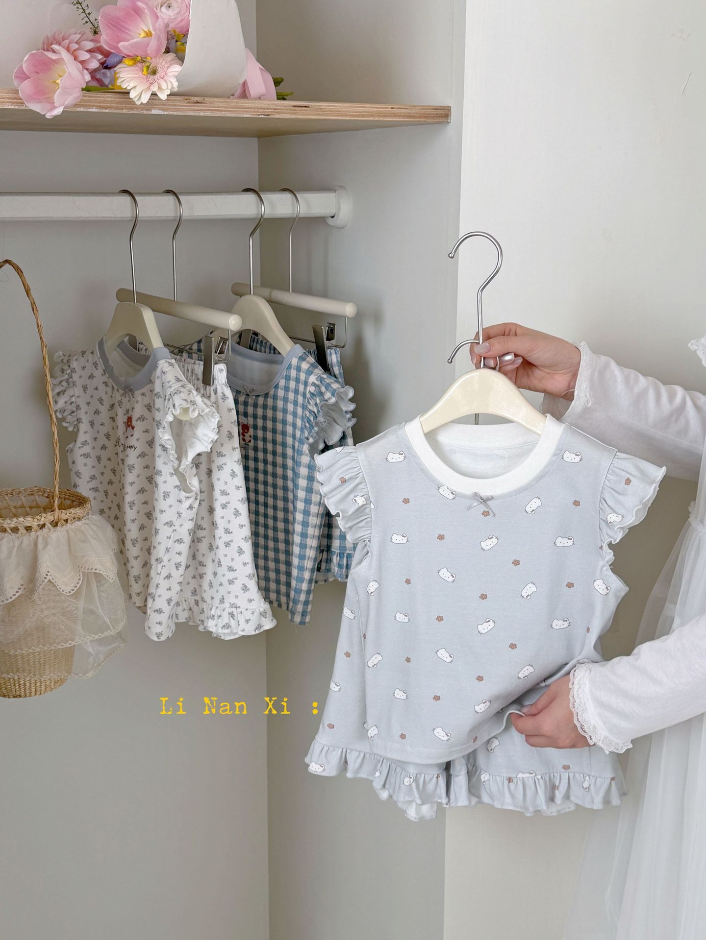 Homewear Linanxi chờm vai xám nhìu kitty