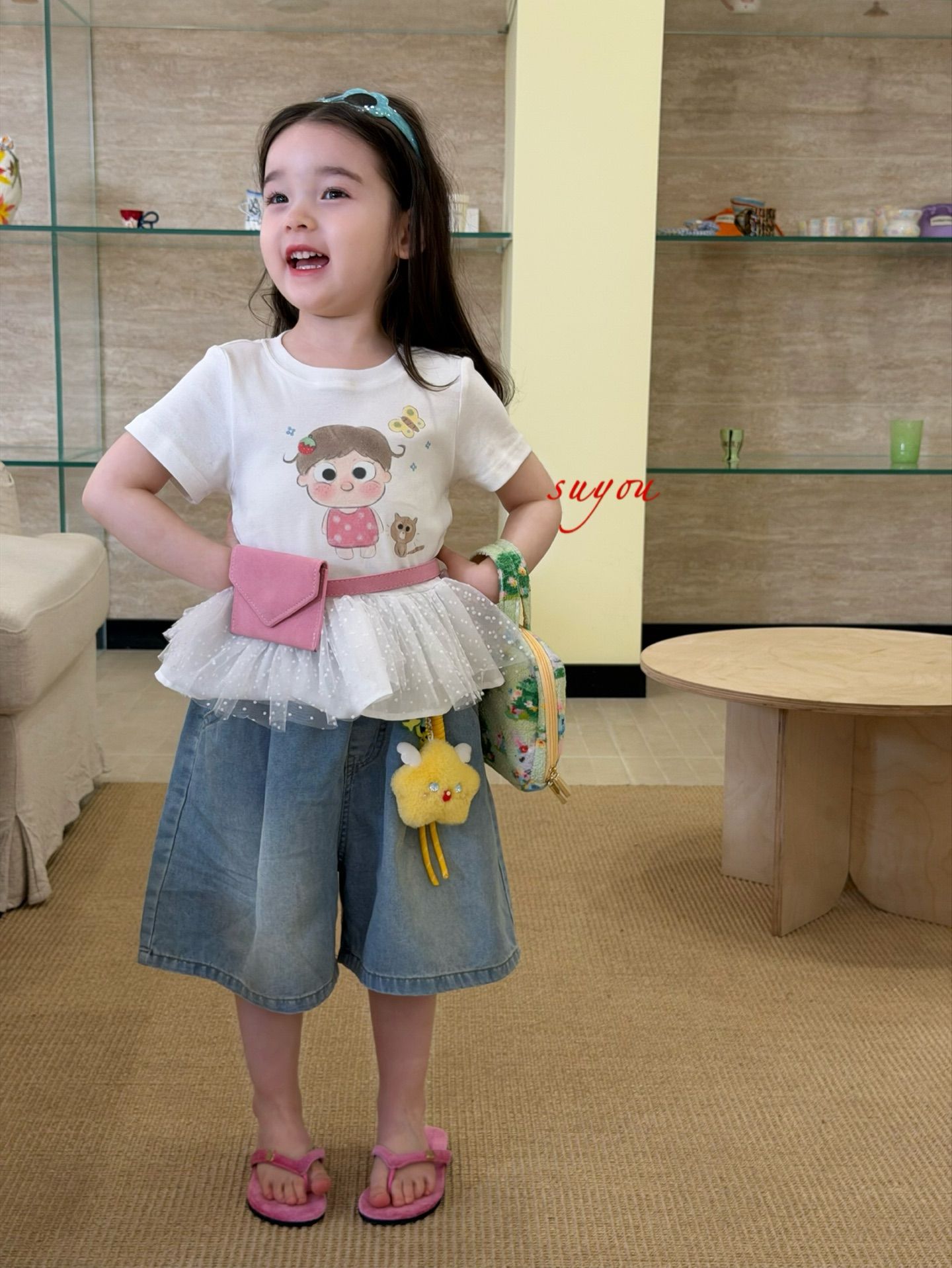 Suyou - Quần denim dáng lửng